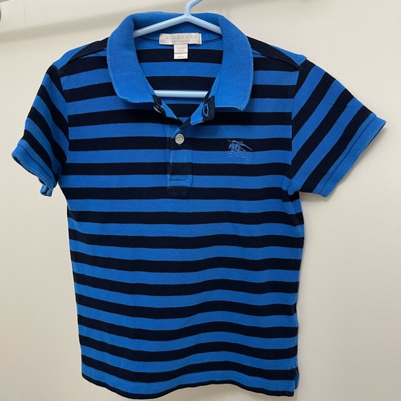 Burberry Striped Blue/Black Polo T Shirt with 2 Buttons / Logo  (Unisex) Size 6Y - Picture 1 of 6